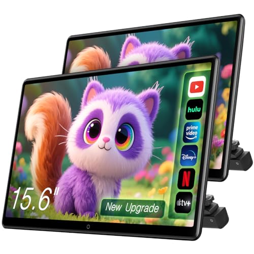 15.6inch Android 13 Headrest Monitor Car TV Touchscreen Entertainment System for Backseat,Support Phone Wireless Mirroring Sync Screen HDMI Bluetooth USB SD 4K Video Playback (2G+32G(2PCS))