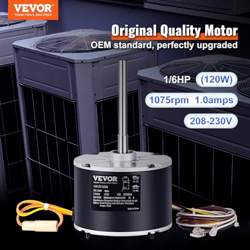 VEVOR OEM Upgraded Condenser Fan Motor, 1/6HP, 1075RPM, Replacement for ac GE Genteq Carrier Bryant Payne Dayton, OGD101 - Additional View