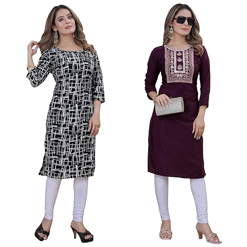 Image of Women's Multicolor Fancy Crepe Kurta (Pack of 2)||Kurta for Women
