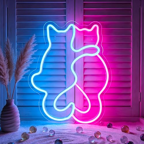 Image of Pink&Blue Neon Sign Led Neon Lights Signs for Wall Decor USB Powered Led Signs for Room Decoration-Double Cat