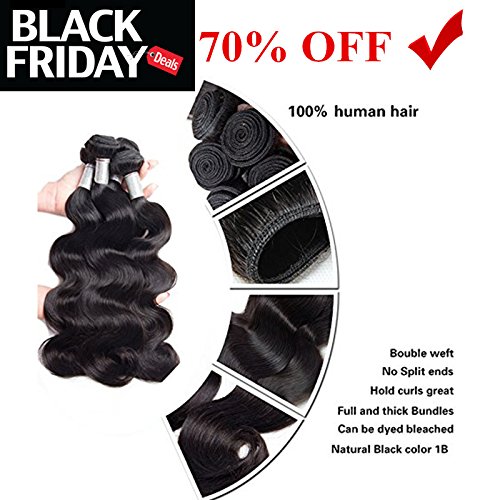 Perstar Body Wave Human Hair Brazilian Virgin Hair Body Wave Bundles 8A Grade Remy Hair Extensions Natural Black(10 12 14)