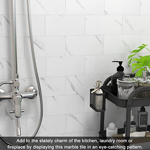 Vaovi Peel And Stick Backsplash Subway Marble Tiles,Kitchen Wall Bathroom Shower Individual Tile Stickers 3.93Inx7.87In(23Tiles,White) #TOP3