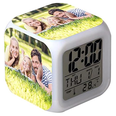 xHxttL Personalized 7 Colors LED Changing Digital Alarm, Custom Photo Digital Alarm Clocks Night Glowing Cube LCD Clock with Light for Kids Women Bedroom Home Decor Birthday Gifts Cover