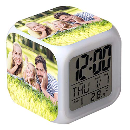 Personalisierte Foto Wecker, benutzerdefinierte Wecker mit Bildern, 7 Farbe Nachtlicht Wecker LED Licht Uhr Digital Wake Up Würfel Uhr Nachttisch Schreibtisch Dekor Geburtstagsgeschenke