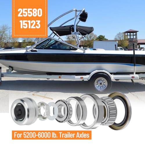 Image of 4 Sets 25580 15123 Boat Trailer Axles Bearing Kits, Grease Seals, Spindle Nuts, 2.72 inch Dust Caps and Rubber Plugs, Cotter Pins, Washers for 5200-6000 lb.Tandem Axles #D42 Spindle | with Grease Seals, Spindle Nuts, 2.72 inch Dust Caps and Rubber Plugs, Cotter Pins for 5200-6000 lb.Tandem Axles #D42 Spindle