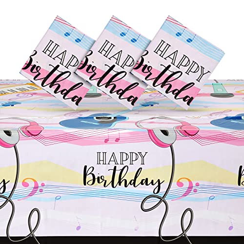 Image of BLUE PANDA Music Notes Birthday Tablecloth - Vibrant Music Notes Design & Musical Tablecloth - Easy-Clean Disposable Plastic Table Covers - 3-Pack for Birthday Party Decoration - 54 x 108 in
