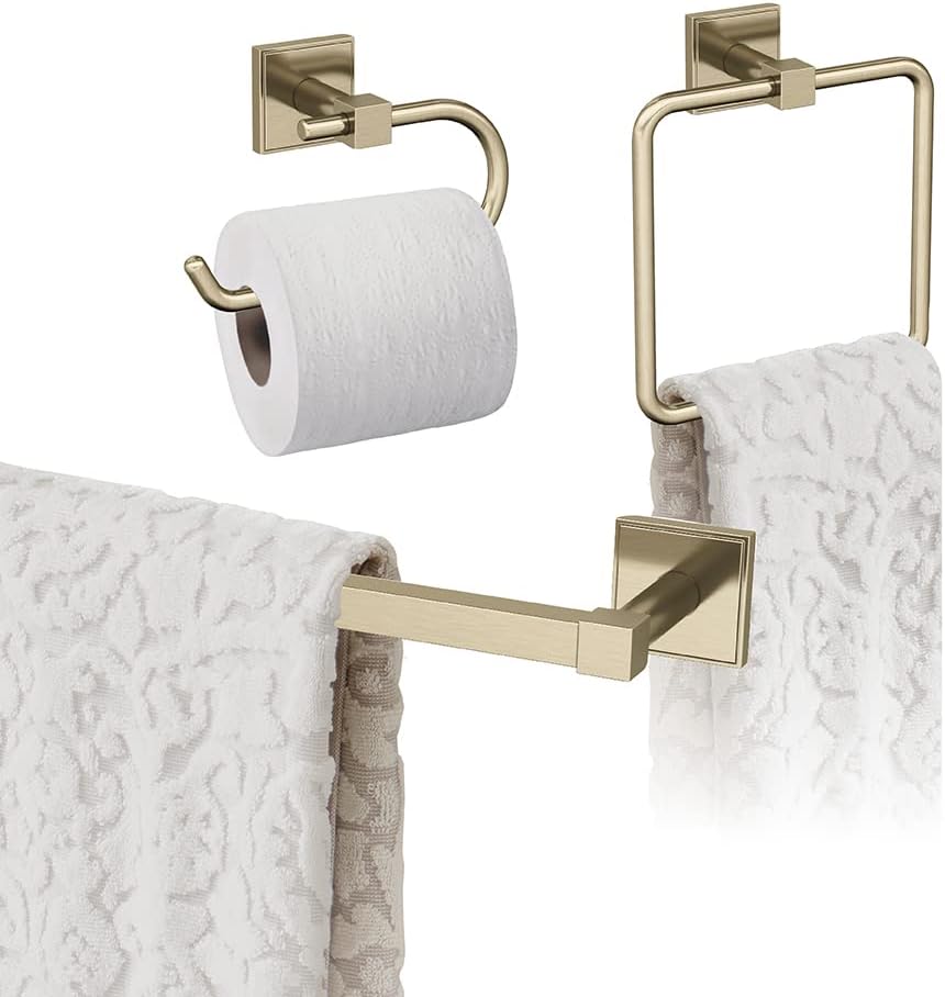 Amerock | Golden Champagne | Appoint | Towel Bar | 18 inch (457 mm) | 3 Piece | Bathroom Accessories Set