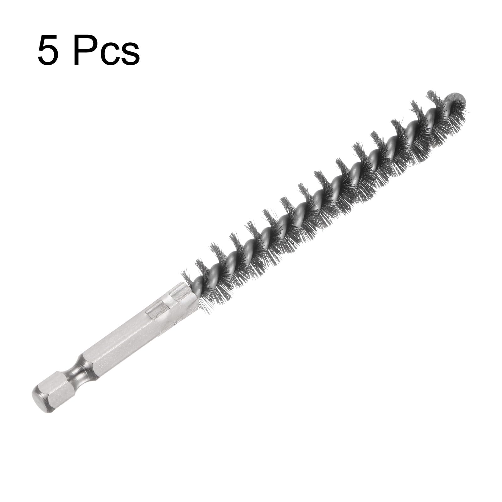 QUARKZMAN 5 Stück Drahtbürste Bohrmaschine 11mm, Edelstahl Heizungsbürste mit Sechskantgriff 6,35mm, Bohrerreinigungsbürste Länge 115mm für Polieren, Schleifen, Schweißnahtreinigung, Schwarz