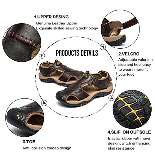 Image of Sandals for Men Leather Hiking Sandals Athletic Walking Sports Fisherman Beach Shoes Closed Toe Water Sandals