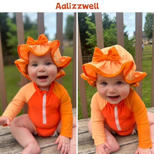 Image of Aalizzwell Baby Girls Long Sleeve One Piece Swimsuit with Hat