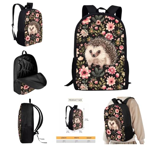 AmzPrint 4pcs Hedgehog Backpack Set For Girls Backpack And Lunch Box Pencil Bag Water Bottle Carrier Set Back To School Gifts3