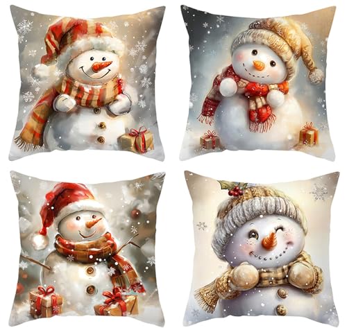 4 Stück Kissenbezug Weihnachten, 45x45cm Kissenbezüge aus Samt...