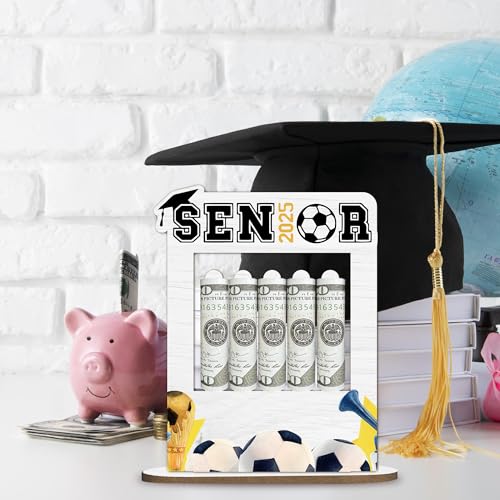 2025 Graduation Gift Money Holder Frame, Class of 2025 Grad Banknote Holder, Football Wooden Money Cash Personalized Football Highschool Gifts for Her Him, Graduation Party Decoration-A074