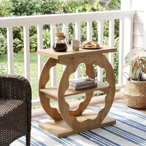 Image of Tribesigns End Table Set of 2, Narrow Side Table with Storage, 3-Tier Couch End Table Bedside Tables for Small Spaces, Bedroom, Natural Oak