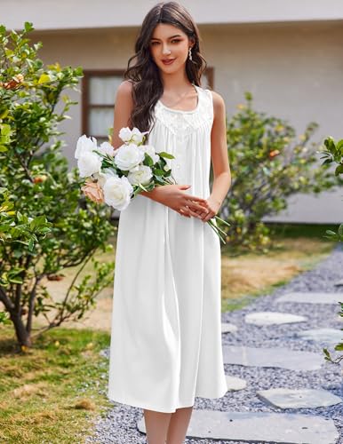 Ekouaer Nightgowns for Women Cotton Long Night Gown Sleeveless Sleep Dress Victorian Nightdress Ladies Sleepwear S-XXXL4