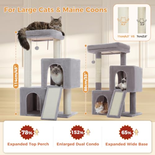 Image of PAWZ Road Large Cat Tree, 45 inch Heavy Duty Cat Tower with Dual Condos, Gray