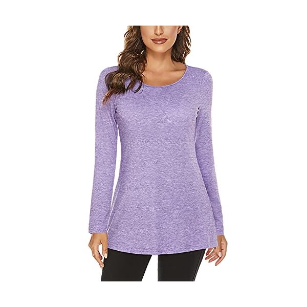 FREEYE-Womens-Long-Sleeve-Workout-T-Shirts-with-Built-in-Padded-Bra-Gym-Athletic-Running-Yoga-Tunic-Tops FREEYE Yoga Sports Workout Tops for Women, Long Sleeve Fall Sportswear Active-wear for Running Hiking Jogging with Mesh Breathable Padded Bra, Lightweight,Tummy Hiding Purple