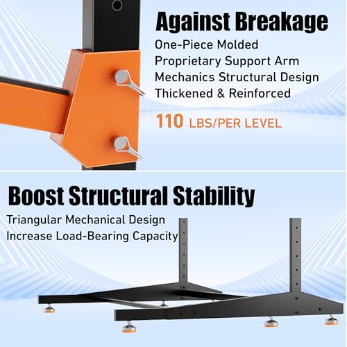 Image of 3-Tier Freestanding Kayak Storage Rack, Heavy Duty Outdoor Canoe Stand for Garage & Dock, 330 lbs Capacity, Rust-Proof 304 Stainless Steel Hardware (Orange)