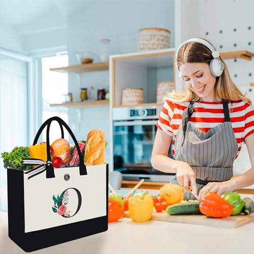 Image of Initial Canvas Tote Bag, Monogrammed Tote Bags Suitable for Mother's Day Wedding Beach