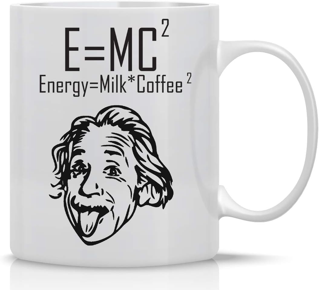 RYN PRINTED DESIGN E=MC2 11oz Ceramic Coffee Mug Einstein Theory Formula Energy Equals Milk Plus Coffee Funny Office Gifts For Scientist Engineers, Geeks, Physicist Coders And Engineers - By CBT Mug.