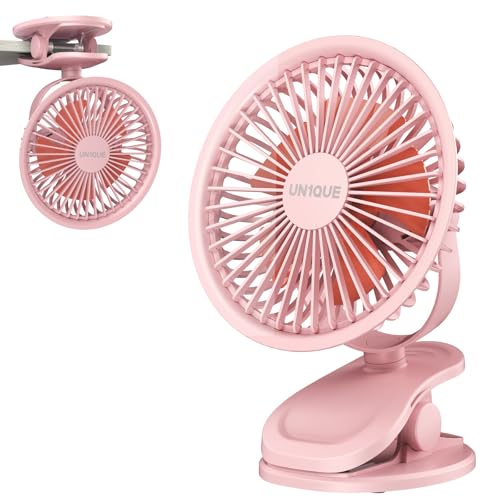 Image of UN1QUE Portable Fan,1800mAh Rechargeable Mini Table Fan,Small Desk Fan 3 Speed,Brushless Motor 3000RPM High Speed Usb Fan,Quiet Clip Fan for Office Kitchen Stroller Camping
