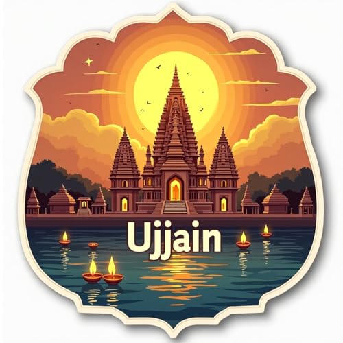Image of Naxon Ujjain Temple Theme Souvenir Wooden Fridge Magnet for Refrigerator - Printed Fridge Magnet for Kitchen & Home Decor | Perfect Souvenir Gift | Size 3x3 in | Pack of 1