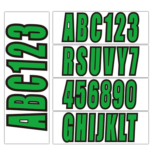 Image of 3 inch Boat Registration Numbers and Letters Marine Sticker Decal | 4 Sets Alpha-Numeric Vinyl Letter for Jet Ski PWC Personal Watercraft Solid Green