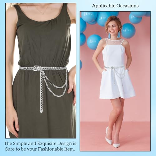 Punk Waist Chain Silver Metal Belt, Fashion Multilayer Chain Belts Adjustable Metal Body Waist Link Belts Elegant Jewelry Accessories Body Decorate for Dresses Jeans Skirts Trouser3
