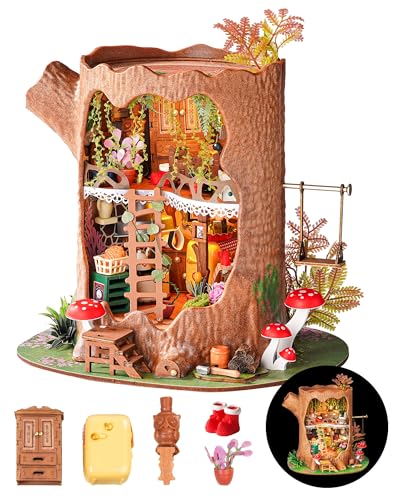 ROBOTIME Casa de Muñecas de Madera DIY Fairytale Tree House, Kit de Construcción 3D de Madera con Luces LED, Regalo de Cumpleaños Creativo para Adultos y Adolescentes