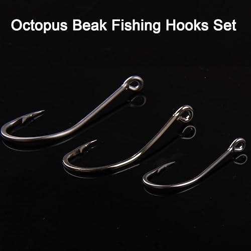 Miniatura 6 de Kit de anzuelos de pesca de agua salada, 100 ganchos de pesca con pico de pulpo, ganchos de pesca de acero inoxidable, anzuelos de pesca de cebo