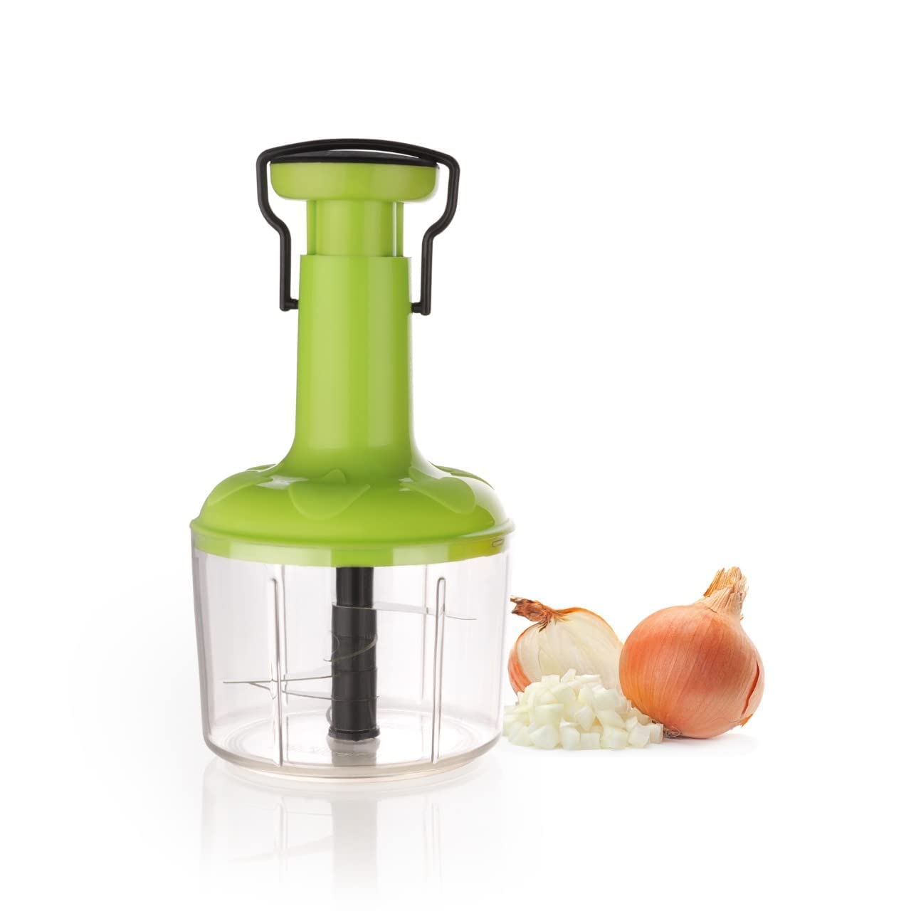 Quick & Easy 6 Blade Push Chopper Push N Chop Chopper Vegetable and Fruit Cutter Chopper with Easy Push and Close Button - 1000ML Green
