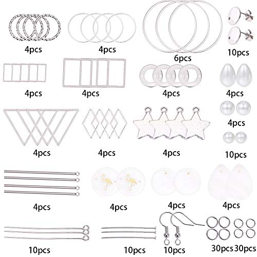 SUNNYCLUE 1 Box DIY 10 works Geometric Hollow Earring Making Starter Kit Classic Round Square Heart Triangle Connectors with Shell Charms - Image 2