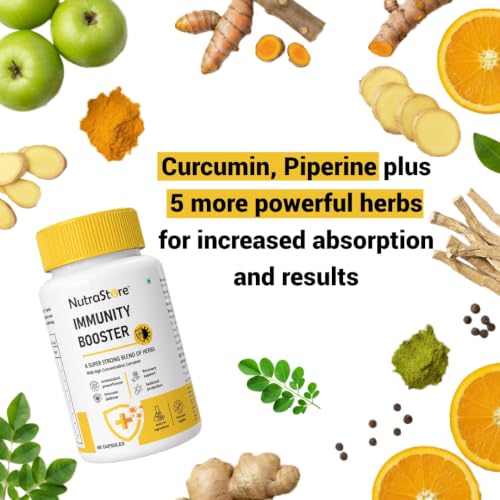 Image of NutraStore Immunity Booster for Men & Women | Curcumin, Giloy, Amla, Moringa, Ginger, Orange & Piperine | Daily Health Supplement | 60 Capsules | Pack of 3