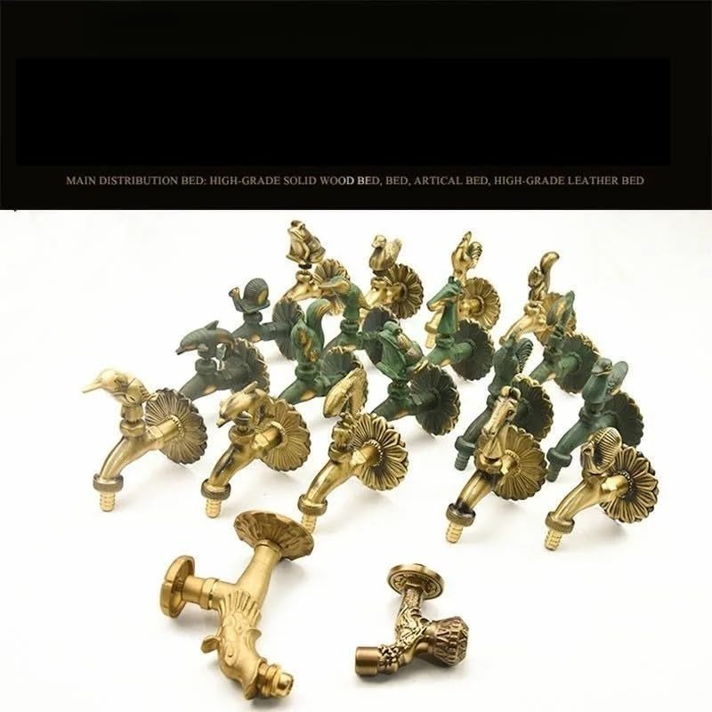 Rubinetto da Giardino per Esterni in Ottone Massiccio Antico - Maniglia per Animali (Martin Pescatore Verde), Rubinetto Esterno Decorativo G1/2 (Cane in Ottone)