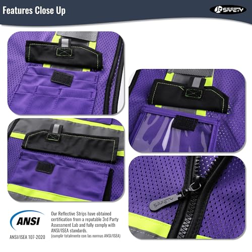 Image of JKSafety Hi Vis Reflective Safety Vests for Men Women High Visibility Vest with Pockets Mesh Fabric Construction Safety Apparel Neon Vest for Work (220-PurpleB XL)