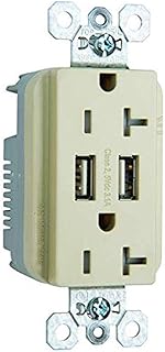 C2G Dual USB Charger with Dual 20A Duplex Outlet and Decorator Wall Plate Ivory (12834)