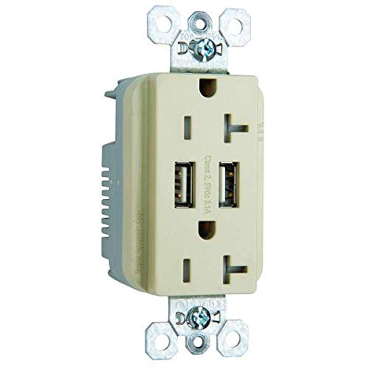 Mecanismo duplex C2G 20A con cargador USB dual de alta resistencia y placa marfil