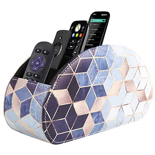 Lahome Remote Control Holder with 5 Compartments - PU Leather TV Remote Caddy Desktop Organizer for TV Remotes, Media Controllers, Office Supplies, Makeup Brush (Gradient Cubes)