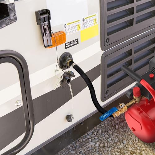 Image of Camco RV Winterization Fresh Water Blow Out Hose with Ball Valve - Easy to Use & Features Double Brass Build - Essential RV Winterizing Tool - for Use with an Air Compressor (36170)