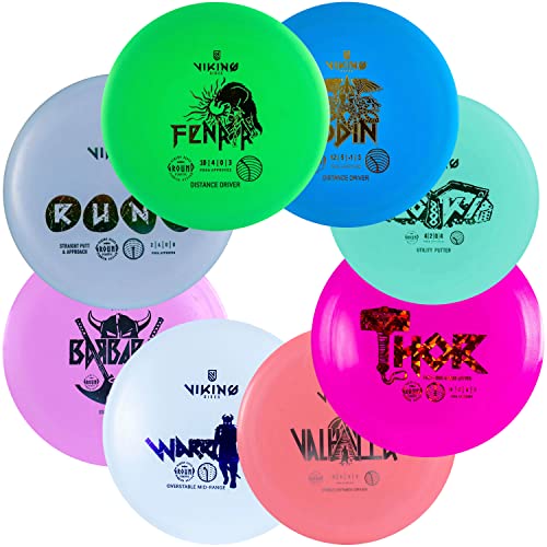 Viking Discs Original Disc Golf Set - 8 Frisbee Discs for Any Distance, PDGA Approved - Putter, Mid-Range, Fairway Driver, Distance Driver – Frisbee Golf Discs Set for Beginners and Professionals