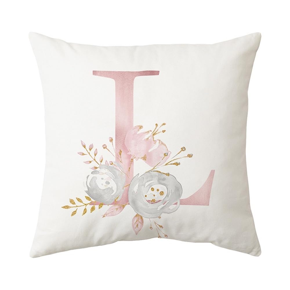 PRK 14 White Cushion Covers - Letter L Pillow Case, Cute Floral Alphabet Decorative Throw Square Protectors for Sofa, Couch, Bedroom, Chair - 45cm x 45cm โ image 1