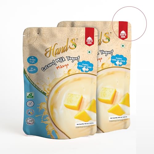 Image of HandS Dairy-Free Coconut Yogurt with Mango | Plant-Based Vegan Yogurt Drink with Fresh Mango Pulp & Palm Sugar | No Preservatives or Chemicals | 200g Each (Pack of 2)