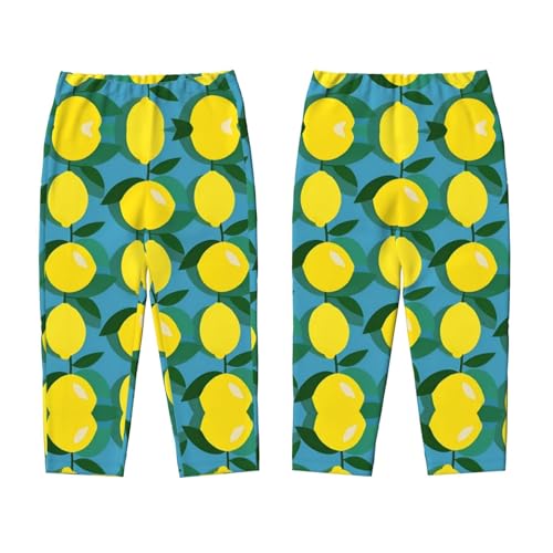 Pajama Pants Pajama Bottoms with Elastic Waistband Sleepwear Lounge Pants, Fruits Lemon Green Leaves3