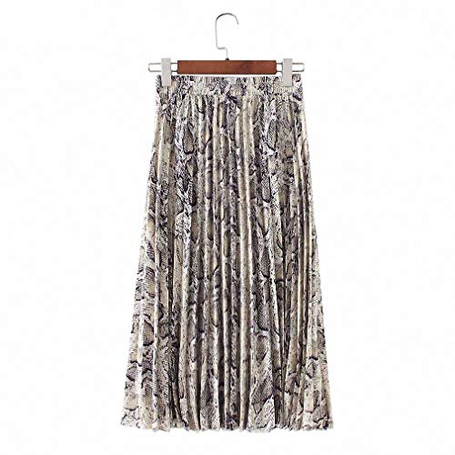 Dawery Women Snake Print Pleated Skirt Drawstring Tie Elastic Waist Ladies Casual Mid Calf Skirts2
