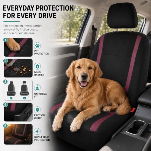 Image of FH Group Car Seat Covers Front Set in Cloth - Car Seat Covers for Low Back Car Seats with Removable Headrest, Universal Fit, Automotive Seat Covers, Car Seat Cover for SUV, Sedan, Van Burgundy
