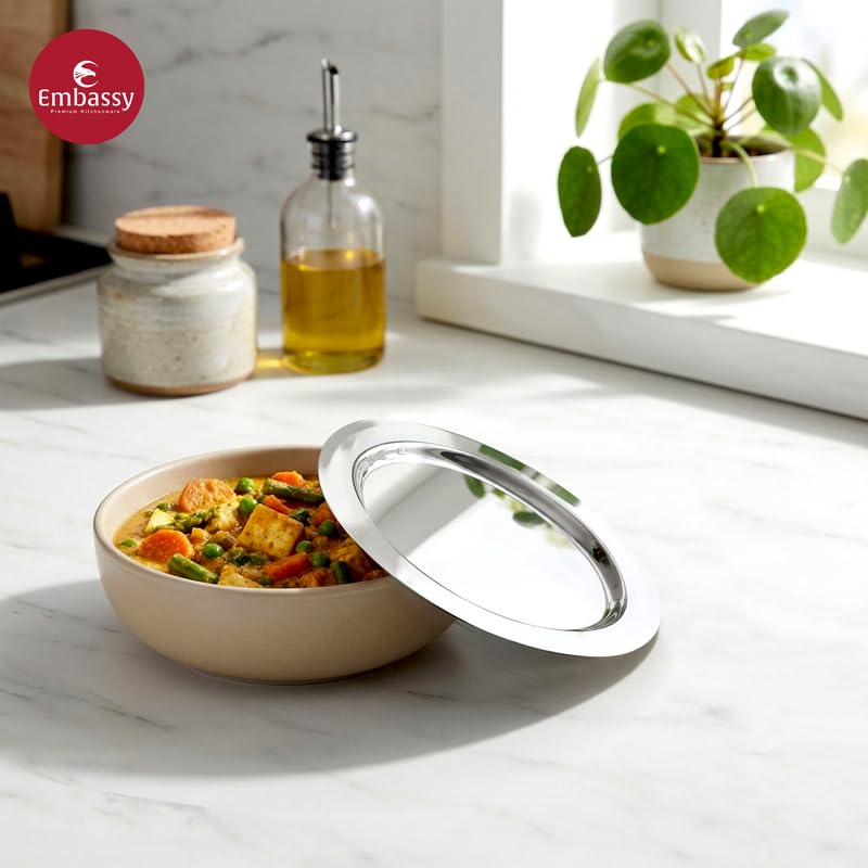 Image of Embassy Stainless Steel Multipurpose Lid /Ciba Cover | Set of 4 | Size 7 to 10 | Cover /Lid for Utensils, Tava, Topes, Kadhai, Pots and Pans | Stackable Steel Lids
