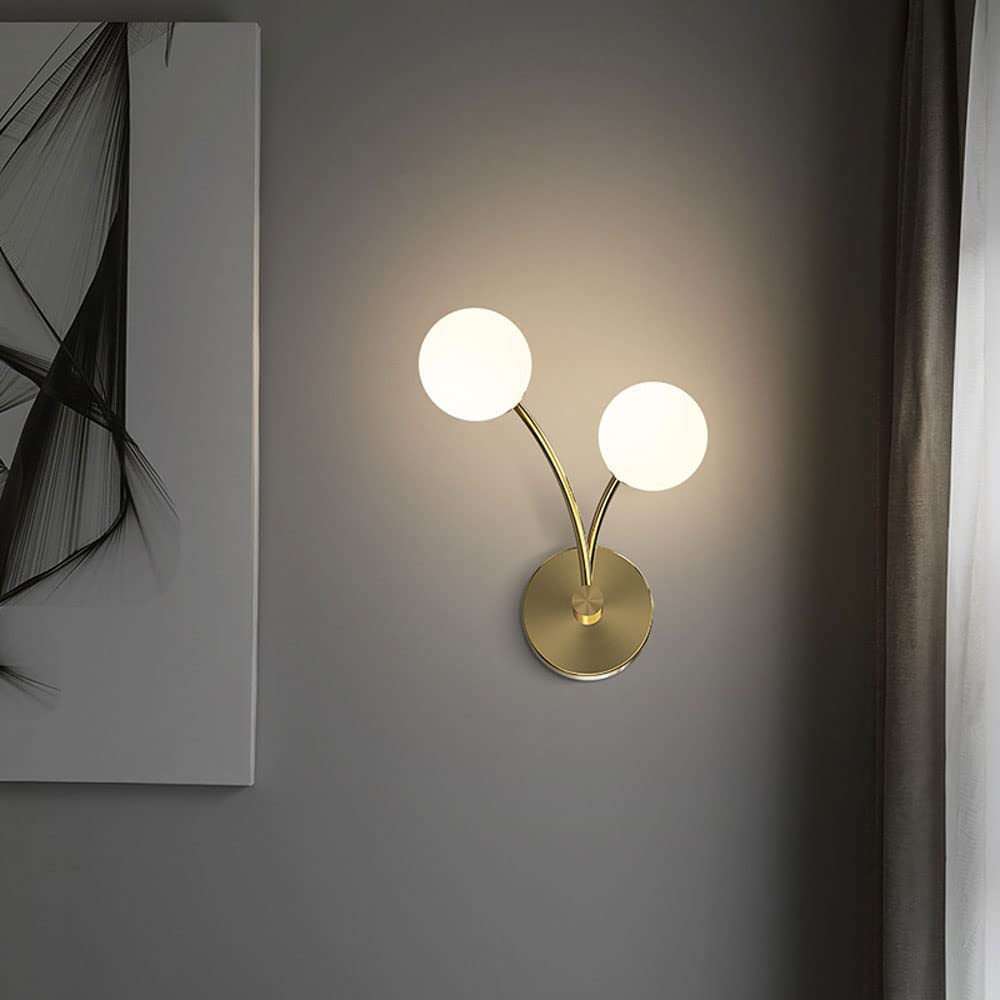 YNIYUJKL Wall Lamp, 2-Light Wall Sconce Copper Wall Lamp With Glass Globe Lampshade, Indoor Copper Wall Mount Light, G9 Wall Lighting Fixtures For Living Room Bedroom Bedsid