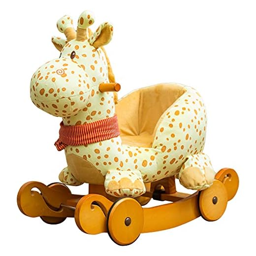 Labebe Child Rocking Horse Plush, Fawn Rocking Horse Stuffed, 2 in 1 Yellow Giraffe Rocker with Wheel for Kid 6-36 Months, Wooden Rocking Horse/Rocker/Animal Ride/Deer Rocker for Boy&Girl