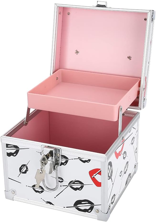 Fabater Rustproof Cosmetic Storage Box, PU Leather Durable Case for Jewelry & Makeup Organizer, Large Capacity White Pink Travel Carry Case with Handle, 3 Size Options (Small)