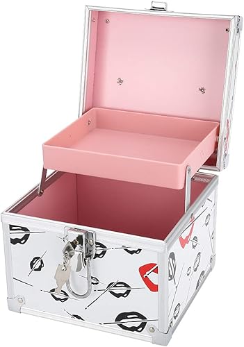 Estuche de maquillaje profesional, organizador de maquillaje portátil de aluminio con una bandeja, caja de almacenamiento de cosméticos con